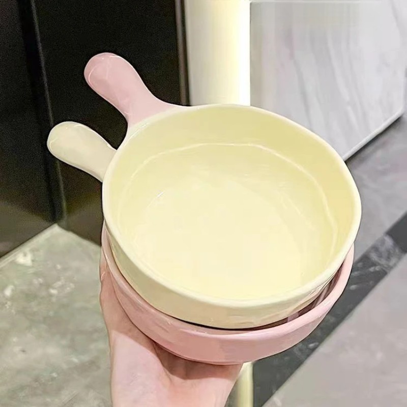 奶油风餐具高颜值手柄碗汤碗大号家用6英寸饭碗陶瓷泡面螺蛳粉碗