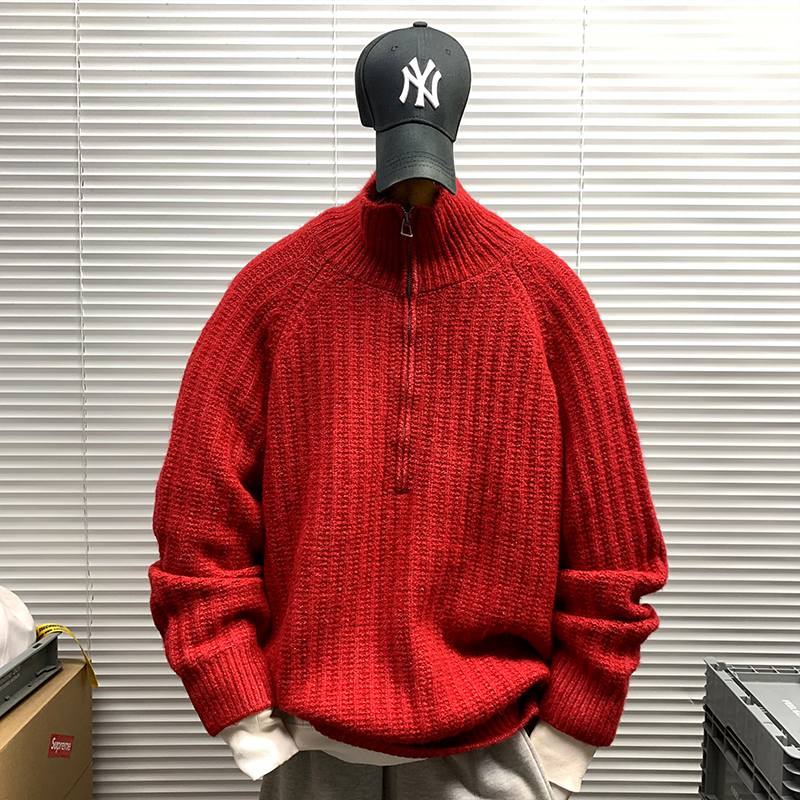 半拉链高领套头高品质毛衣外套男秋冬新款休闲宽松潮牌百搭针织衫