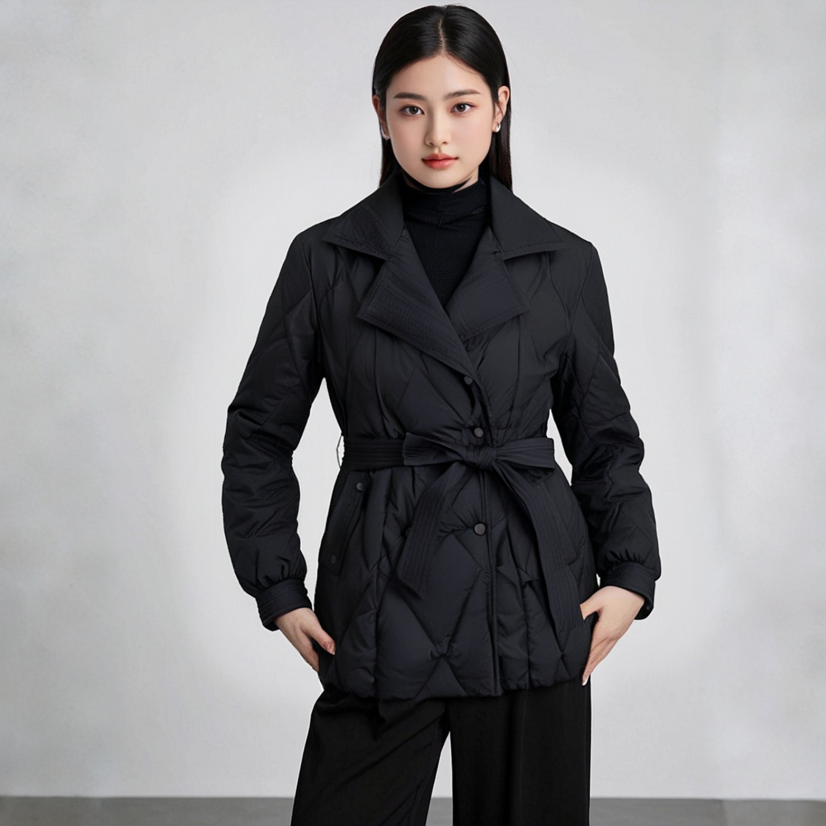 黑色收腰外套减龄加厚棉衣西装领中年女士修身棉服冬季韩版