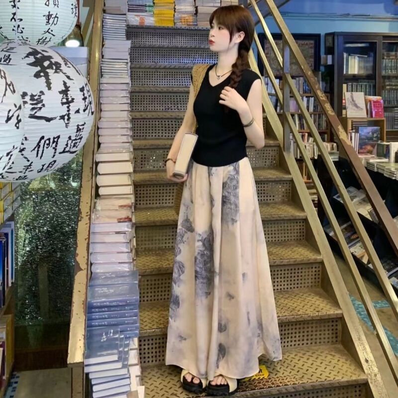 夏装2025茶系穿搭一整套洋气新中式国风清纯时尚漂亮气质套装裤子