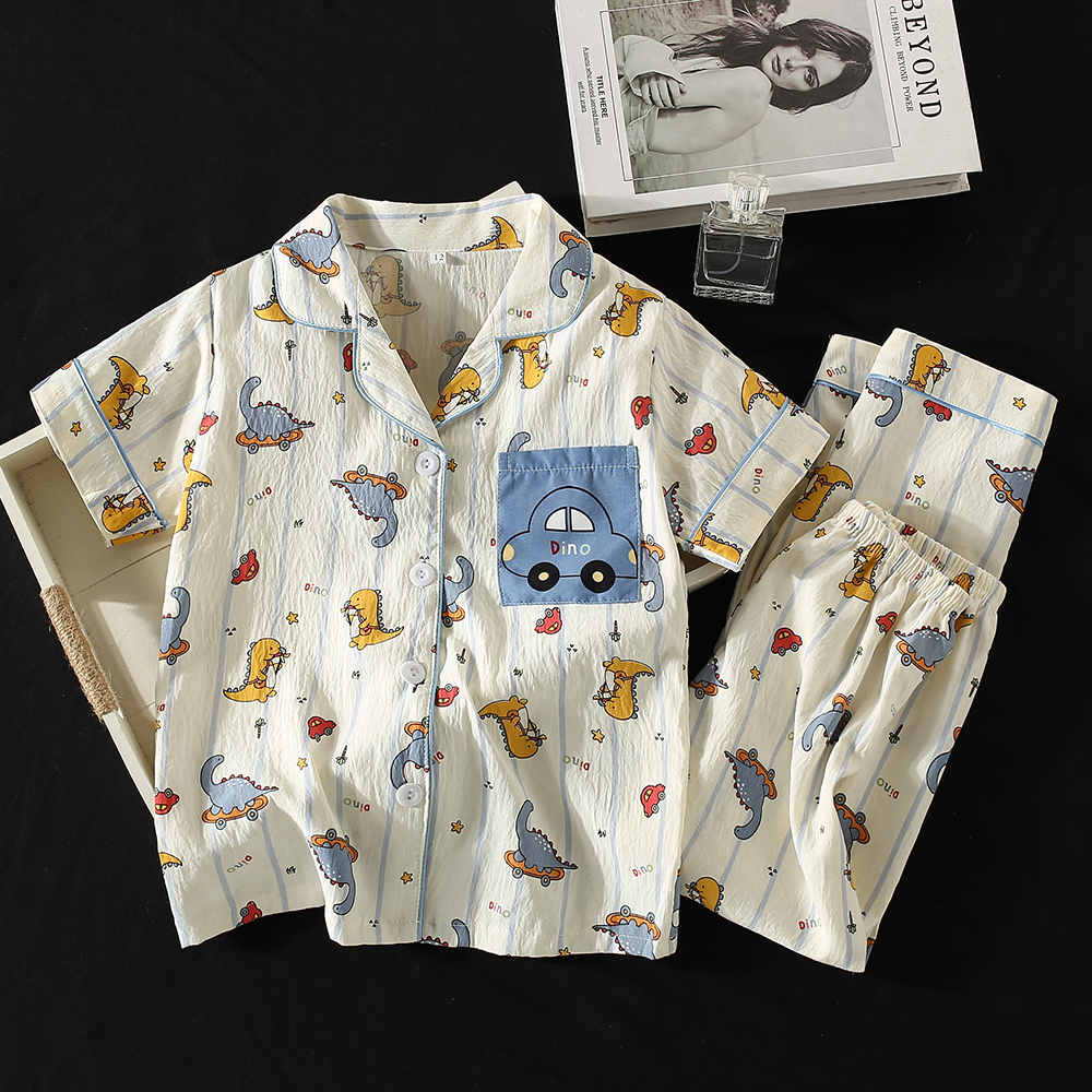 男童睡衣夏季短袖云朵棉薄款中大童恐龙夏款空调儿童2025款家居服