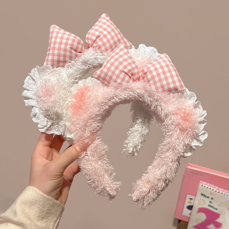 可爱粉色蝴蝶结小熊耳朵发箍女款压发秋冬毛绒洗脸头箍发卡子头饰