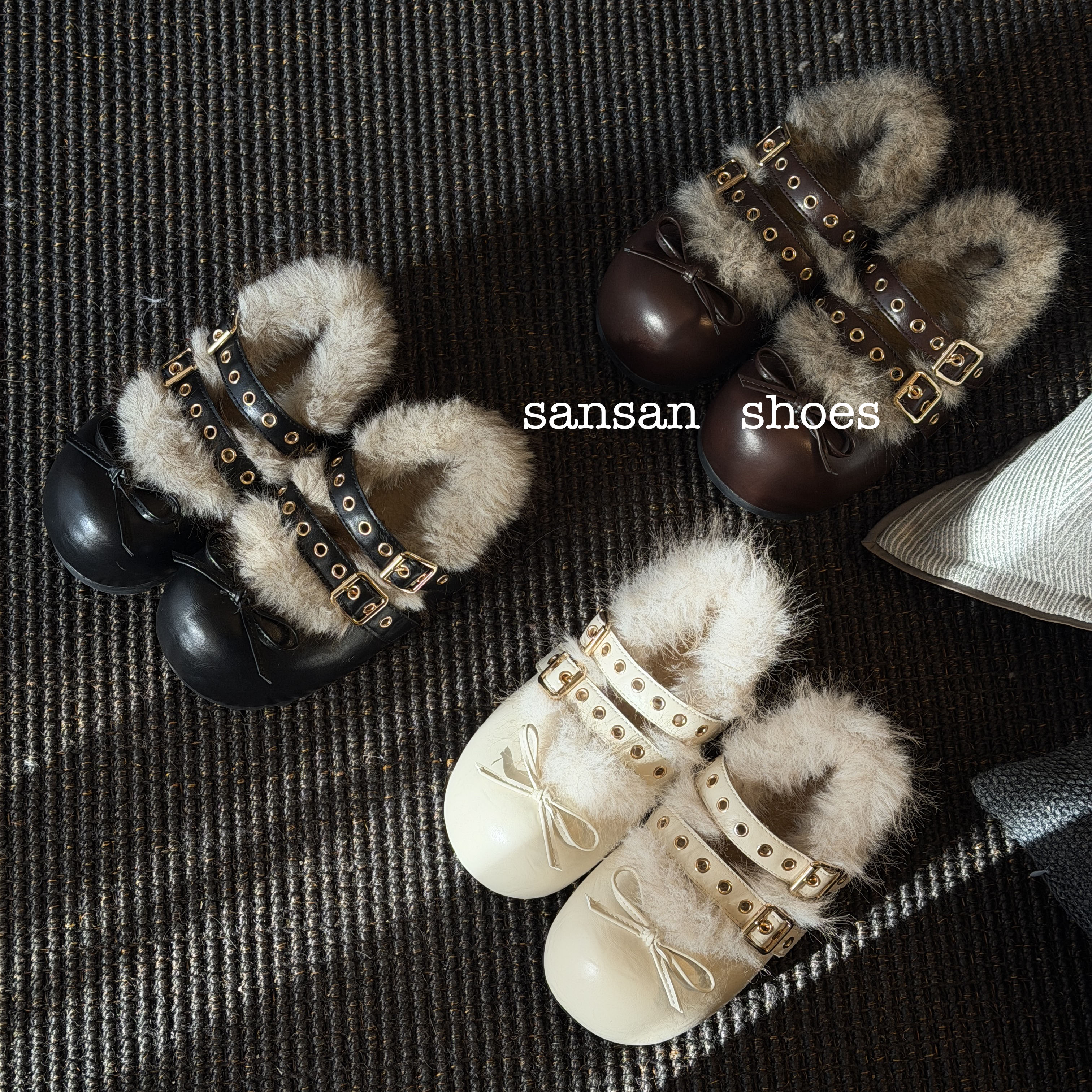 厚底增高大头斯拉夫风休闲风保暖蝴蝶结软底拼色洋气修面皮毛毛鞋