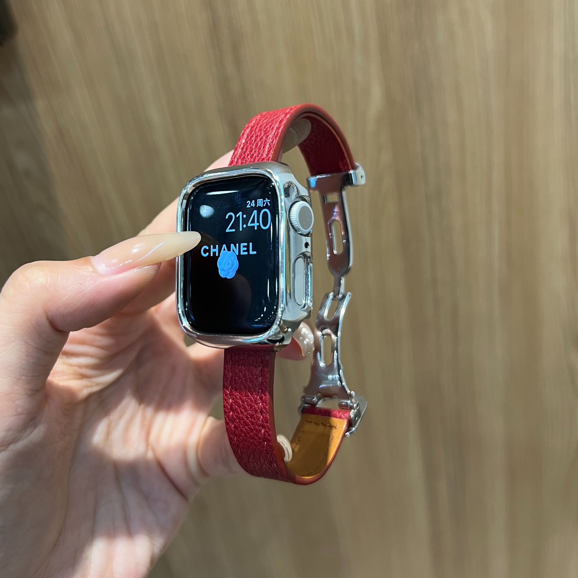 荔枝纹小蛮腰真皮表带 适用于iwatch1-10代 se Ultra