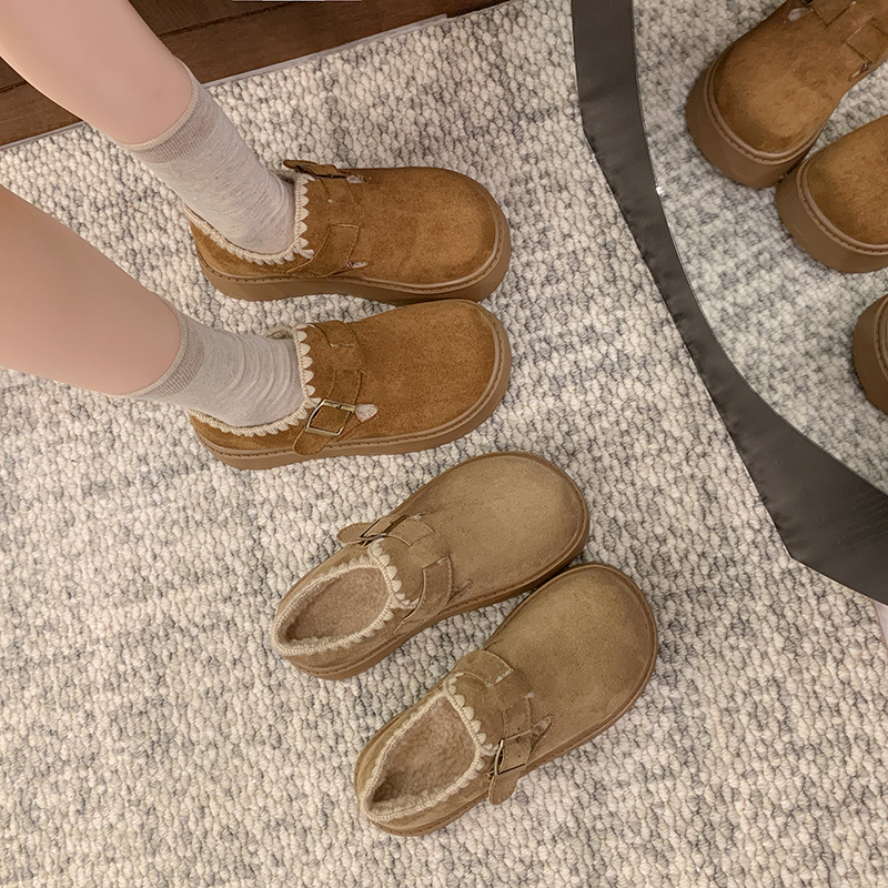 厚底加绒勃肯鞋女2025年秋冬季新款百搭一脚蹬棉鞋