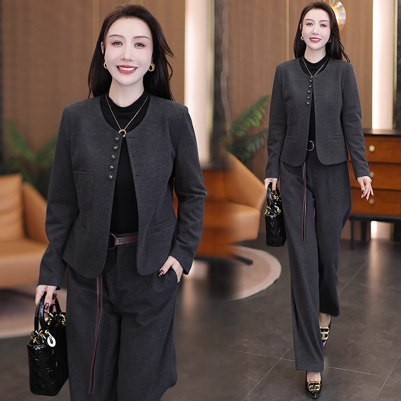 时尚套装女2025秋季新款洋气质显瘦一整套毛呢短外套阔腿裤两件套