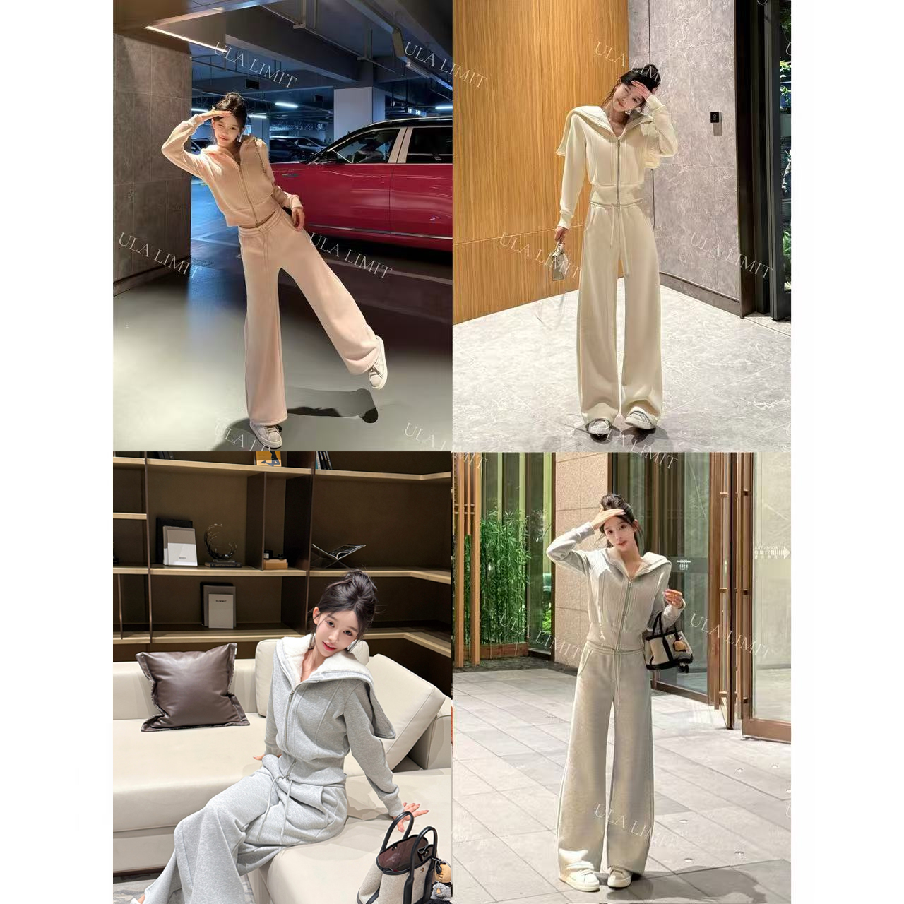 「星澜梦遇」 依凡芙冬季加绒新款修身仿貂毛连帽套装JY991A/LGP