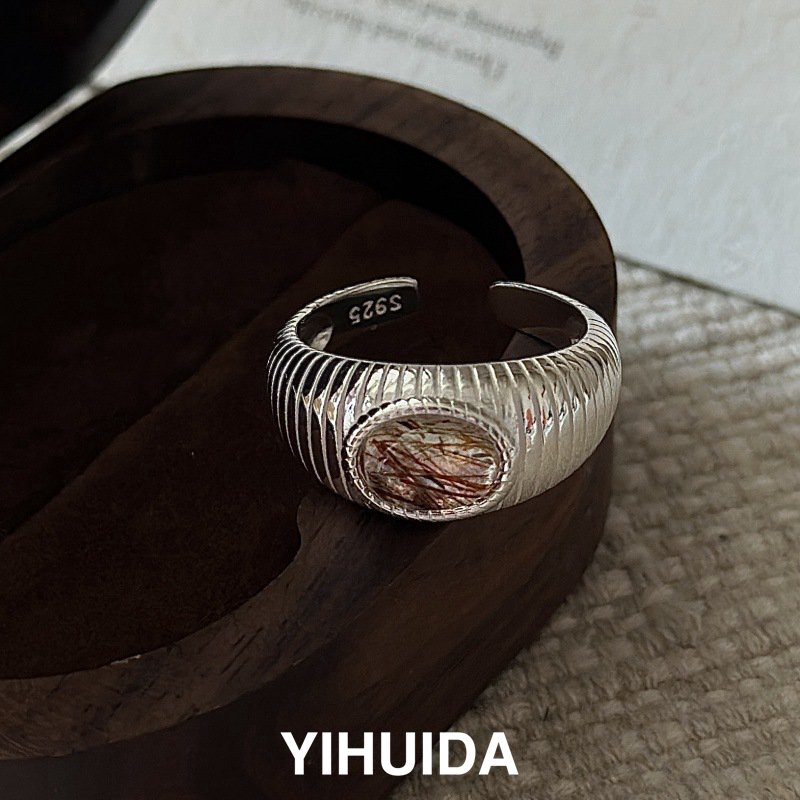 925银戒指 东大门新品首发发晶纹理戒指韩版小众设计感复古J582