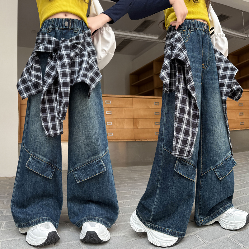秋季新款女童牛仔裤炸街款休闲街舞中大童宽松洋气儿童女孩裤子潮
