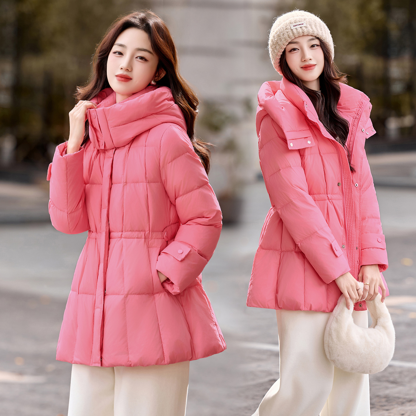 韩版收腰显瘦休闲洋气短款女2025冬季新款时尚女装连帽保暖羽绒服