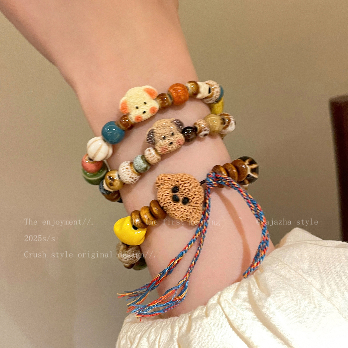 非金属陶瓷手链 卡通趣味陶瓷小熊手串女小众设计感闺蜜叠戴手饰