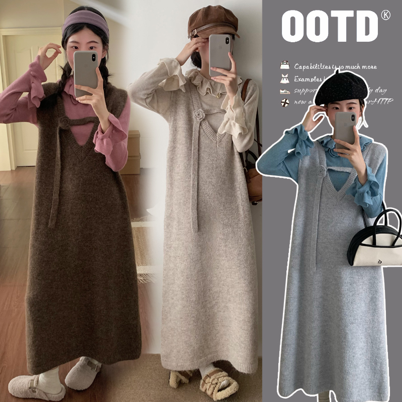 孕妇装秋冬装时尚毛衣连衣裙2025新款潮妈孕期穿搭秋冬长款背心裙