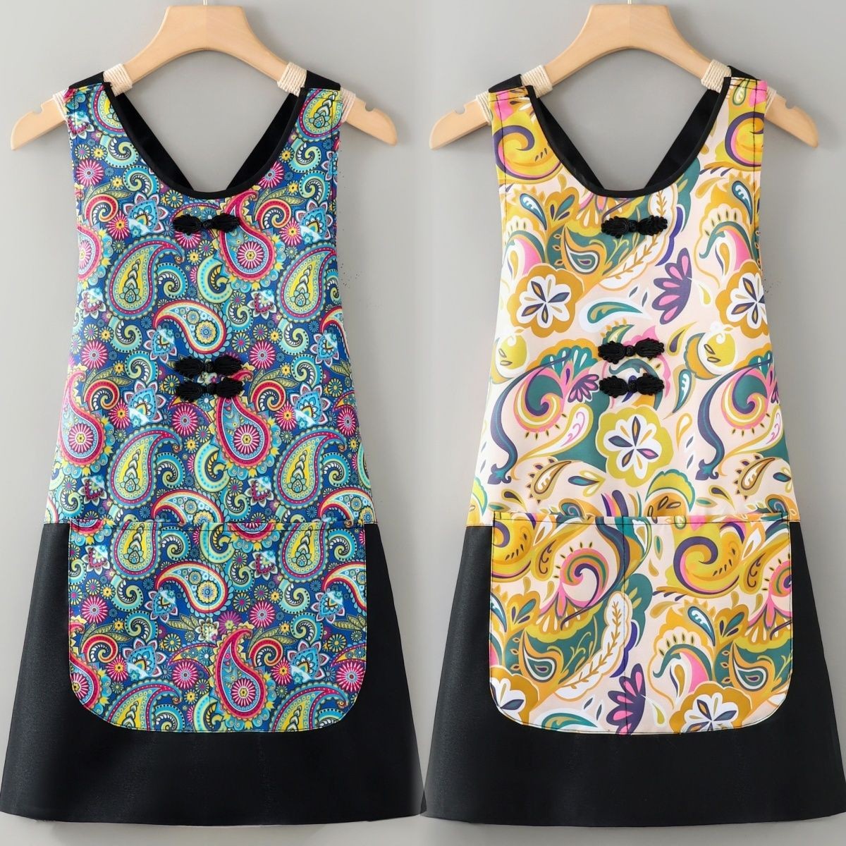 25年新款民族风盘扣围裙厨房家用做饭防油防污罩衣成人工作服TTH