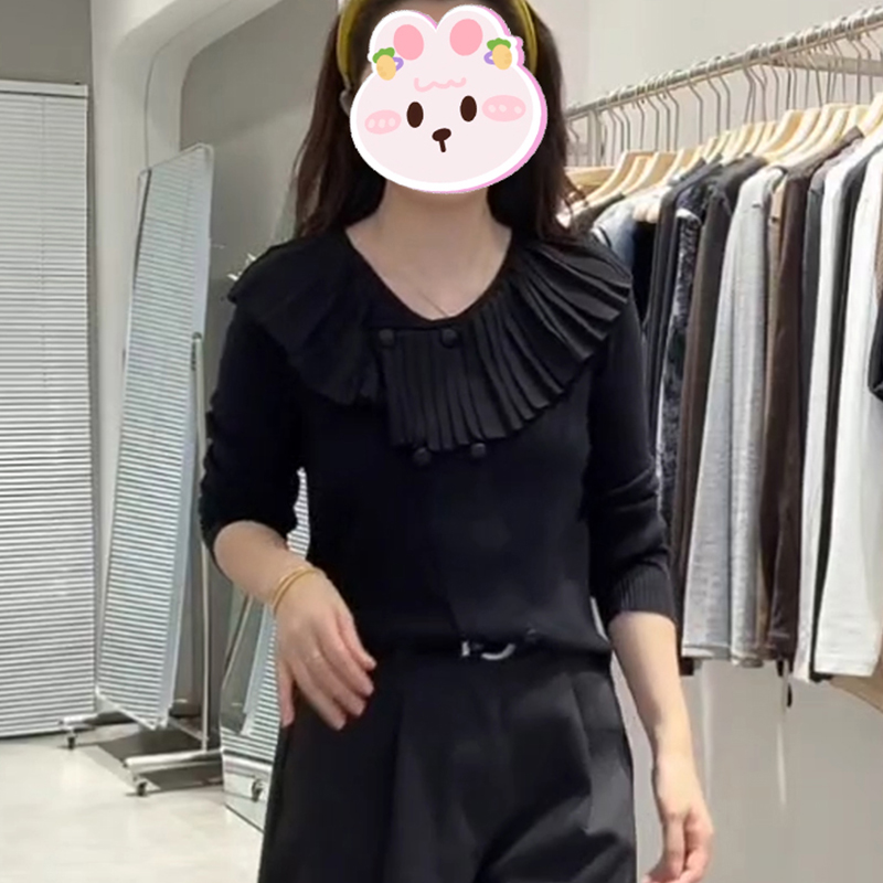 小香风荷叶领针织衫女2025秋季新款显瘦休闲百搭小众设计感上衣
