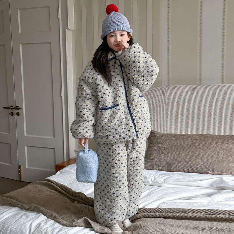 女童睡衣套装2025冬装新款中大童加绒加厚保暖初中生家居服两件套