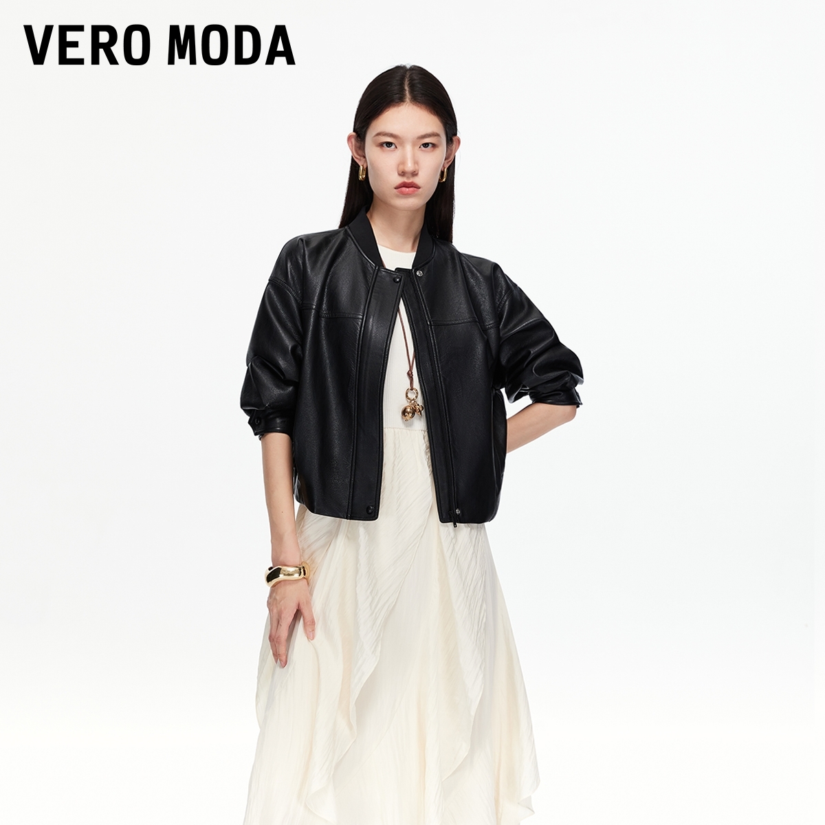 Vero Moda夹克2025秋季新款罗纹棒球领口外套休闲时尚百搭流光风