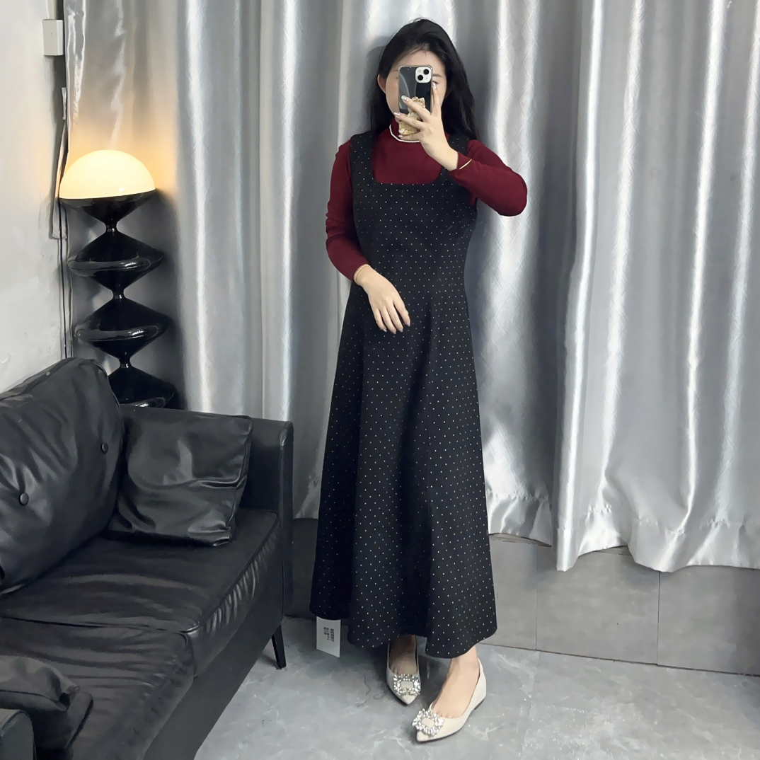 【虎妹推荐】小个子高级波点连衣裙打底衣两件套