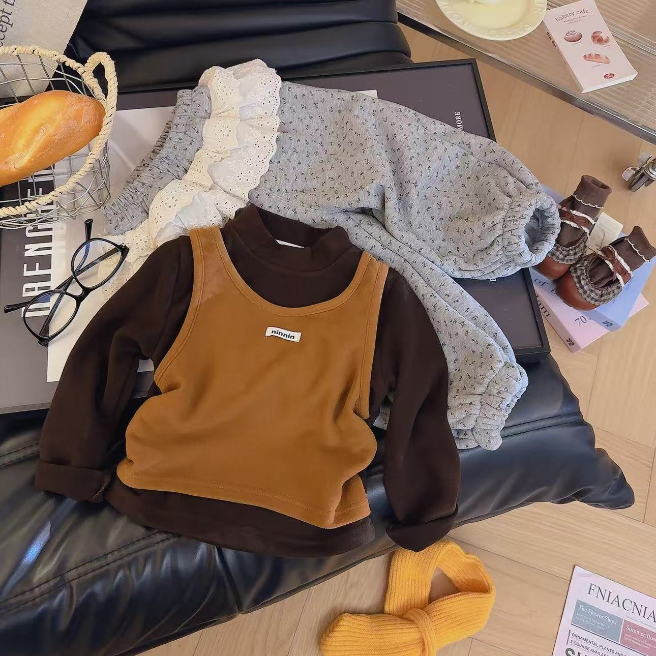 女童秋冬新款加厚森系百搭假两件上衣-327