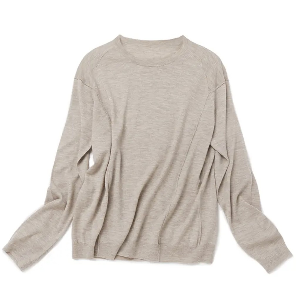 长期主义圆领休闲版精纺羊绒套头衫女士长袖山羊绒上衣