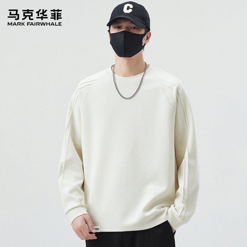 马克华菲圆领秋冬日系卫衣男士宽松套头纯色休闲百搭简约长袖上衣
