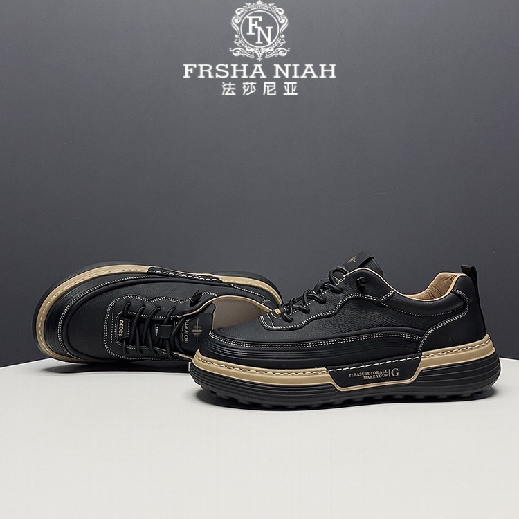 法莎尼亚轻奢皮鞋男真皮潮流休闲男鞋头层牛皮男式鞋平底鞋子男款