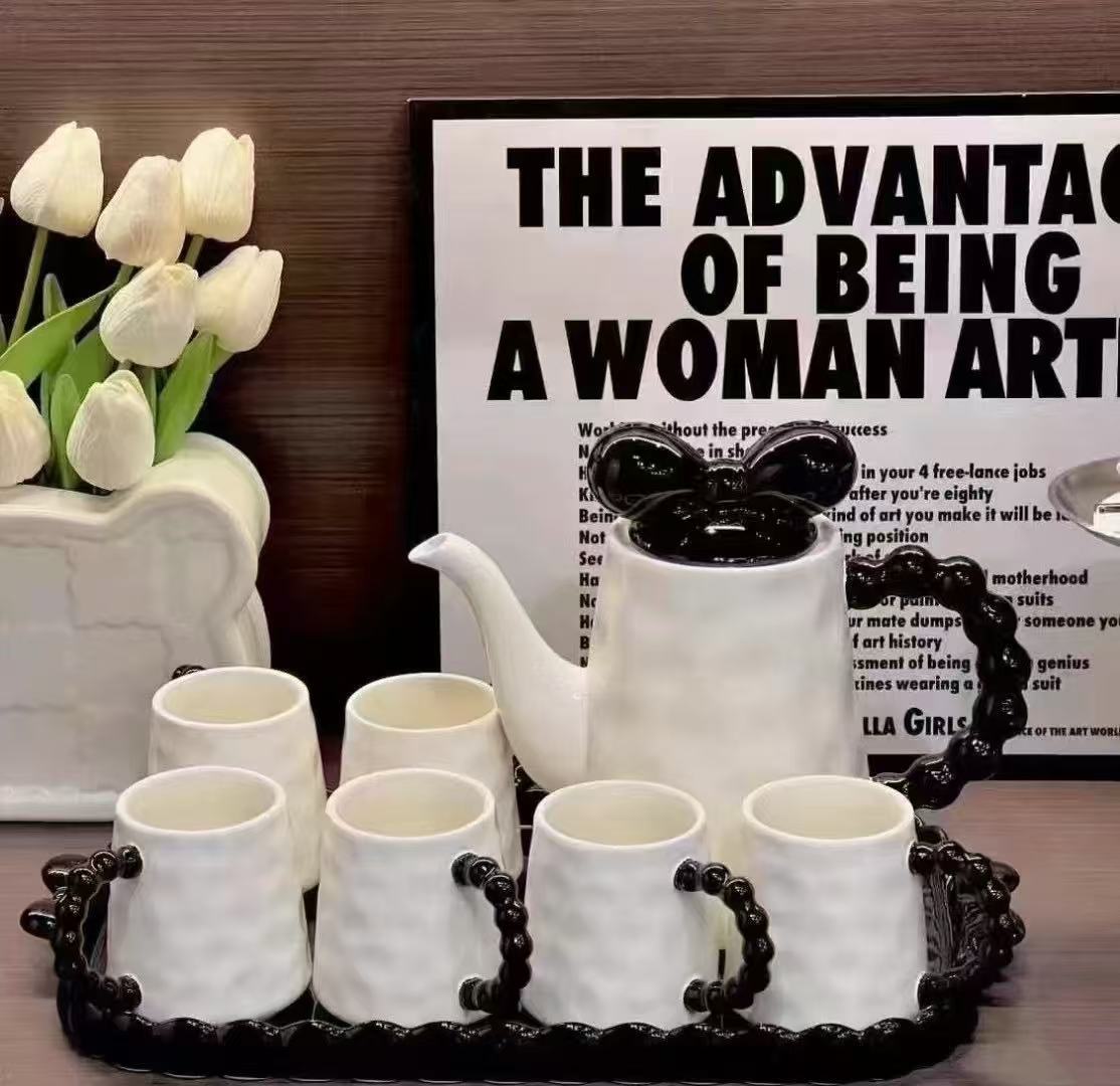 蝴蝶结陶瓷冷水壶套装茶壶茶杯水杯凉水壶家用凉开壶大容量耐高温