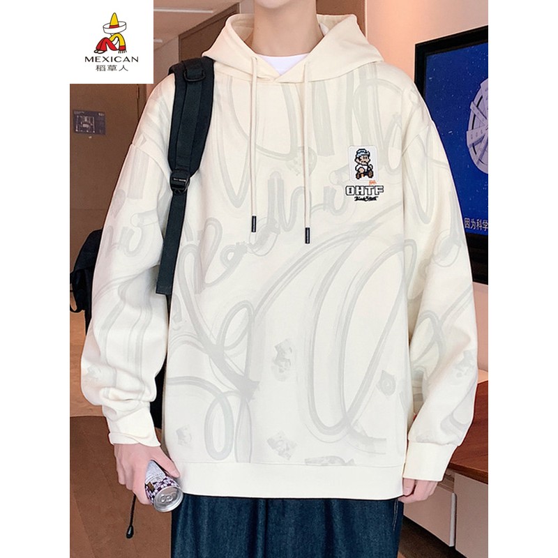 稻草人2025早秋新款青少年连帽刺绣卫衣港风时尚男生宽松时尚百搭