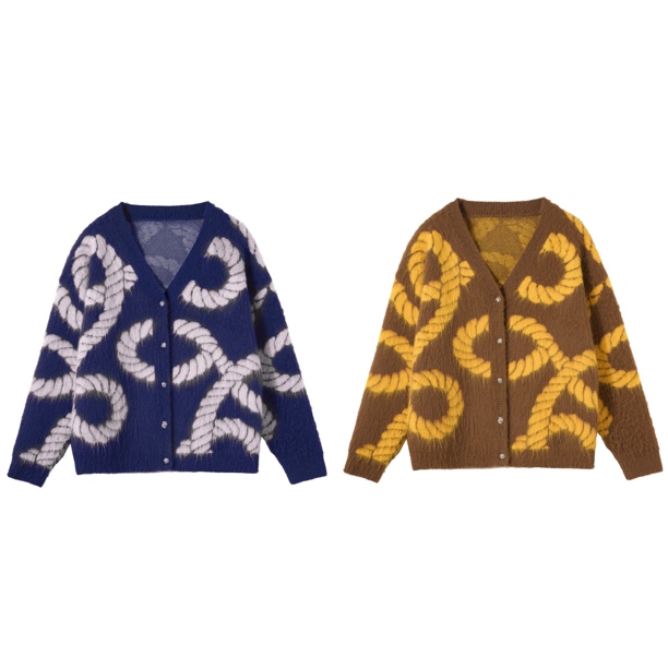 PC【麻绳】秋冬宽松针织麻绳提花美式韩系氛围感毛衣开衫外套