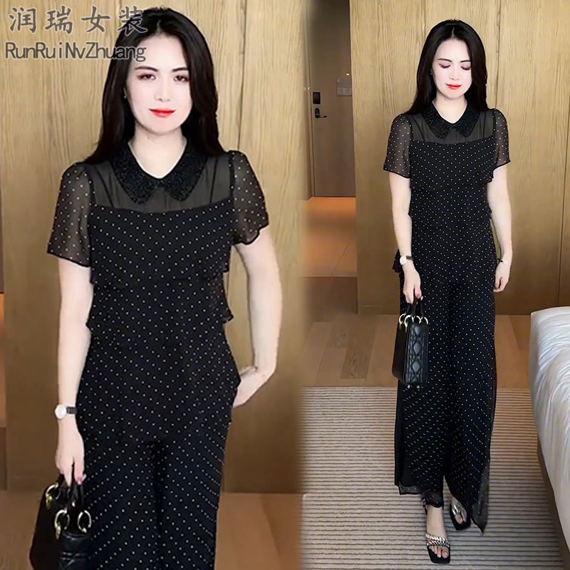 夏季新款轻熟风洋气时尚套装女2025气质百搭短袖小衫阔腿裤两件套