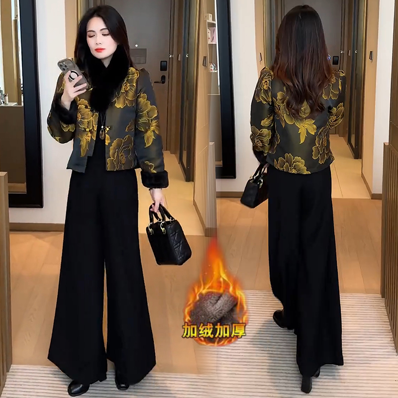 加绒加厚新中式国风棉服外套女2025冬季新款洋气保暖提花夹棉棉袄