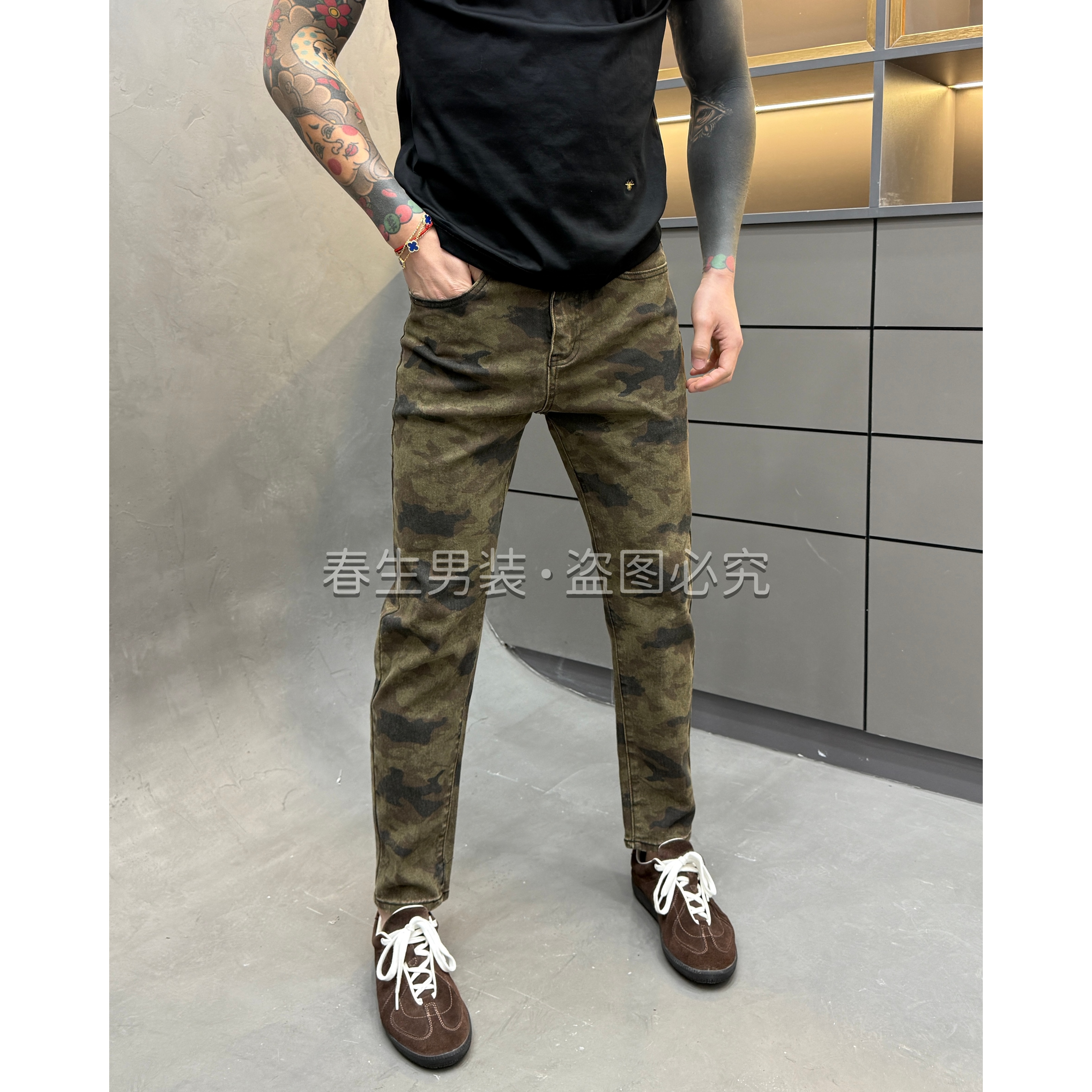 2025秋冬新款修身潮流迷彩男士净版小脚牛仔裤迷彩6315