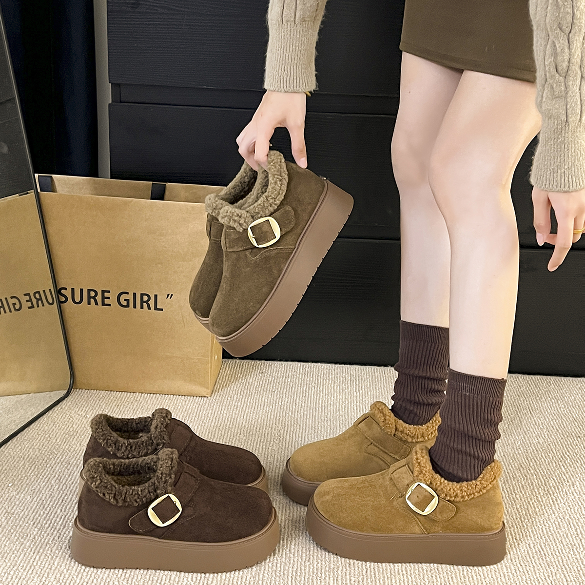 4厘米厚底【洋气勃肯鞋】阔腿裤必备鞋2025新款爆款秋冬季女鞋子