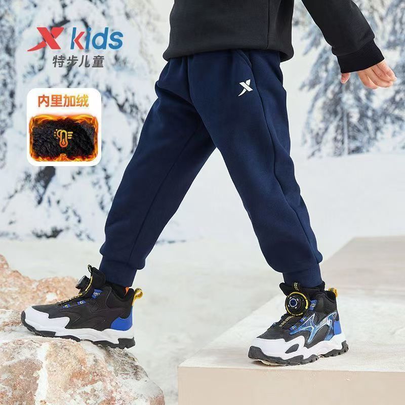 【加绒加厚卫裤】特步儿童2024秋冬新款加绒裤子男童女童保暖棉裤