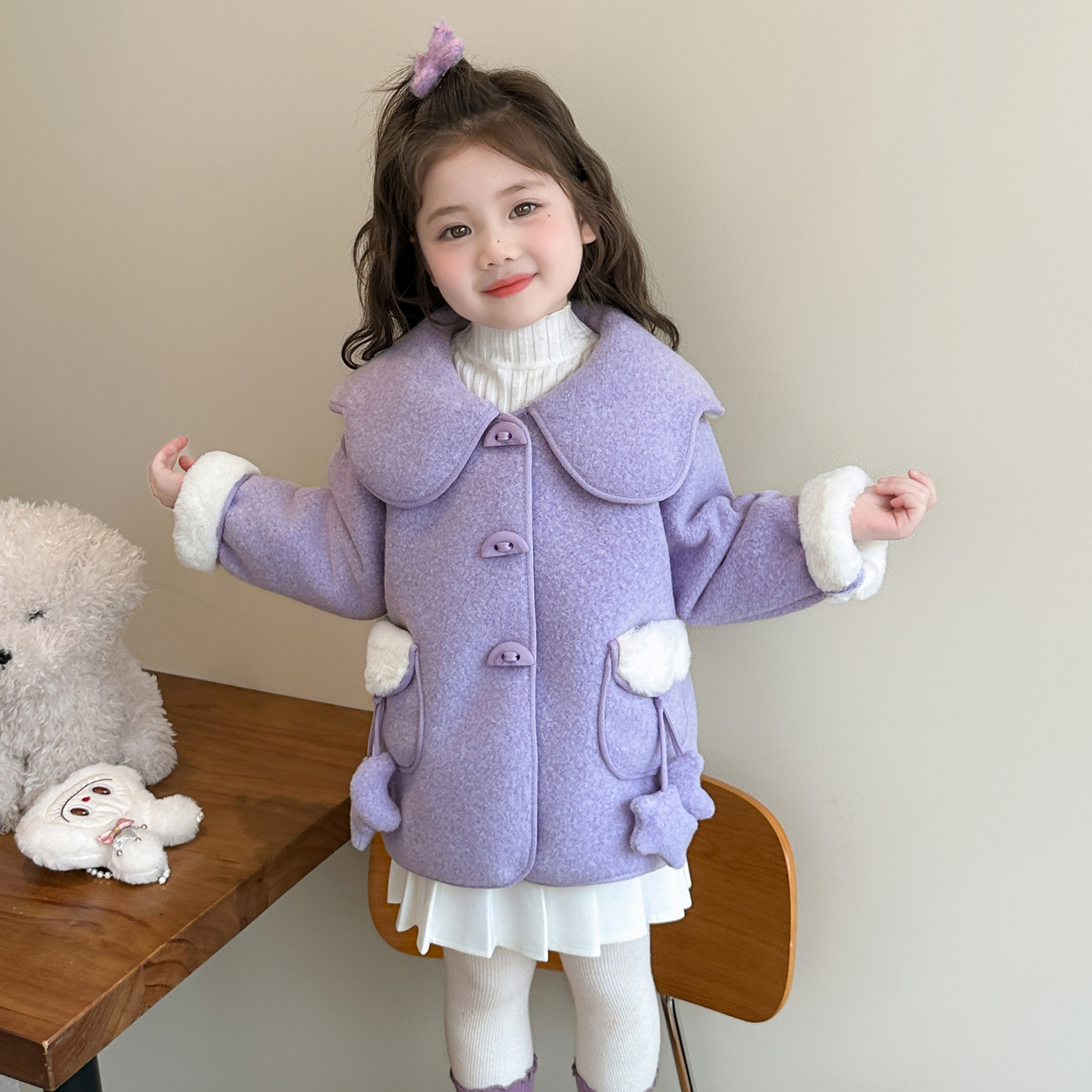女童小香风加绒外套秋冬季儿童洋气加厚毛呢大衣女宝宝冬装中长款