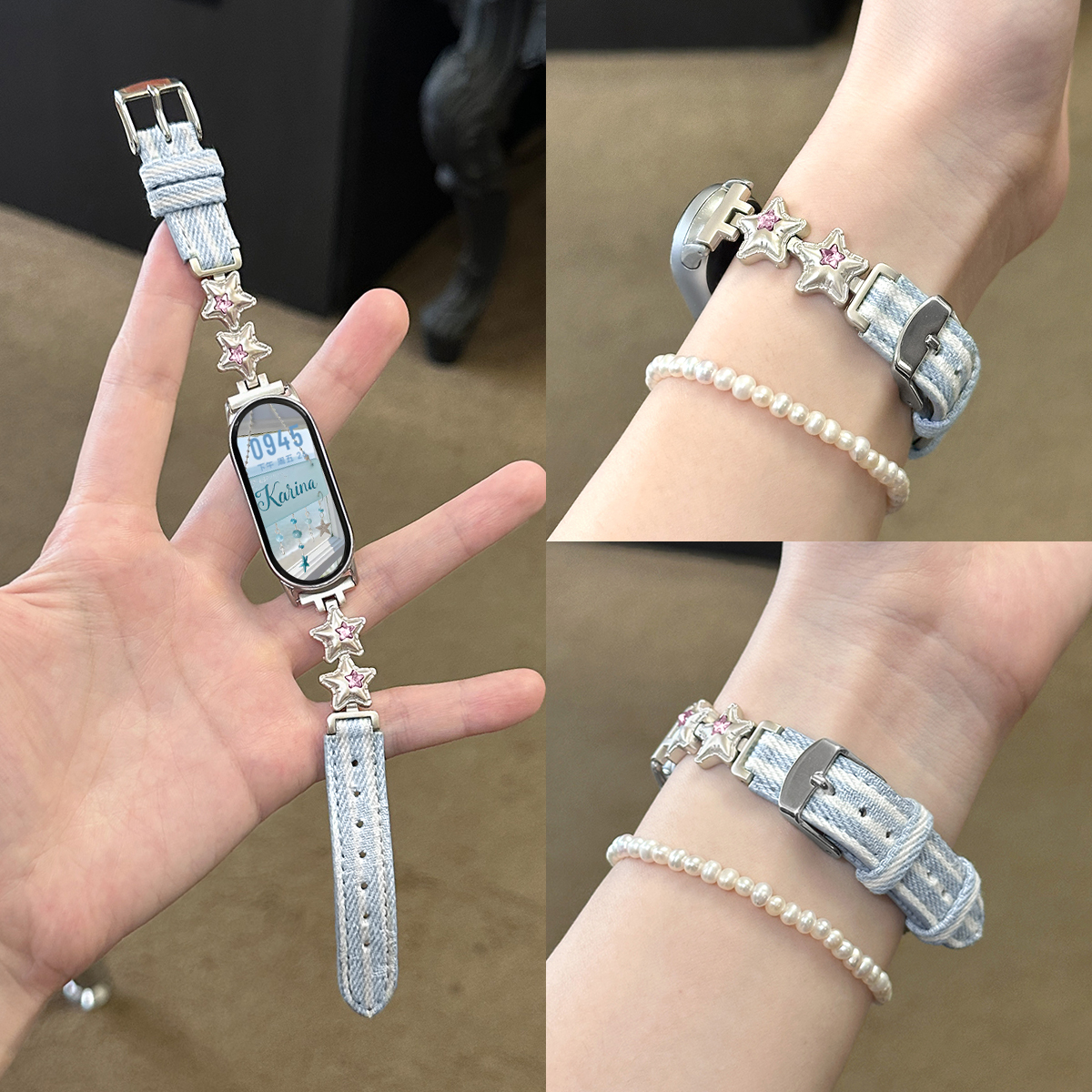 适用于星星拼牛仔皮质表带9/8pro表带小米10表带