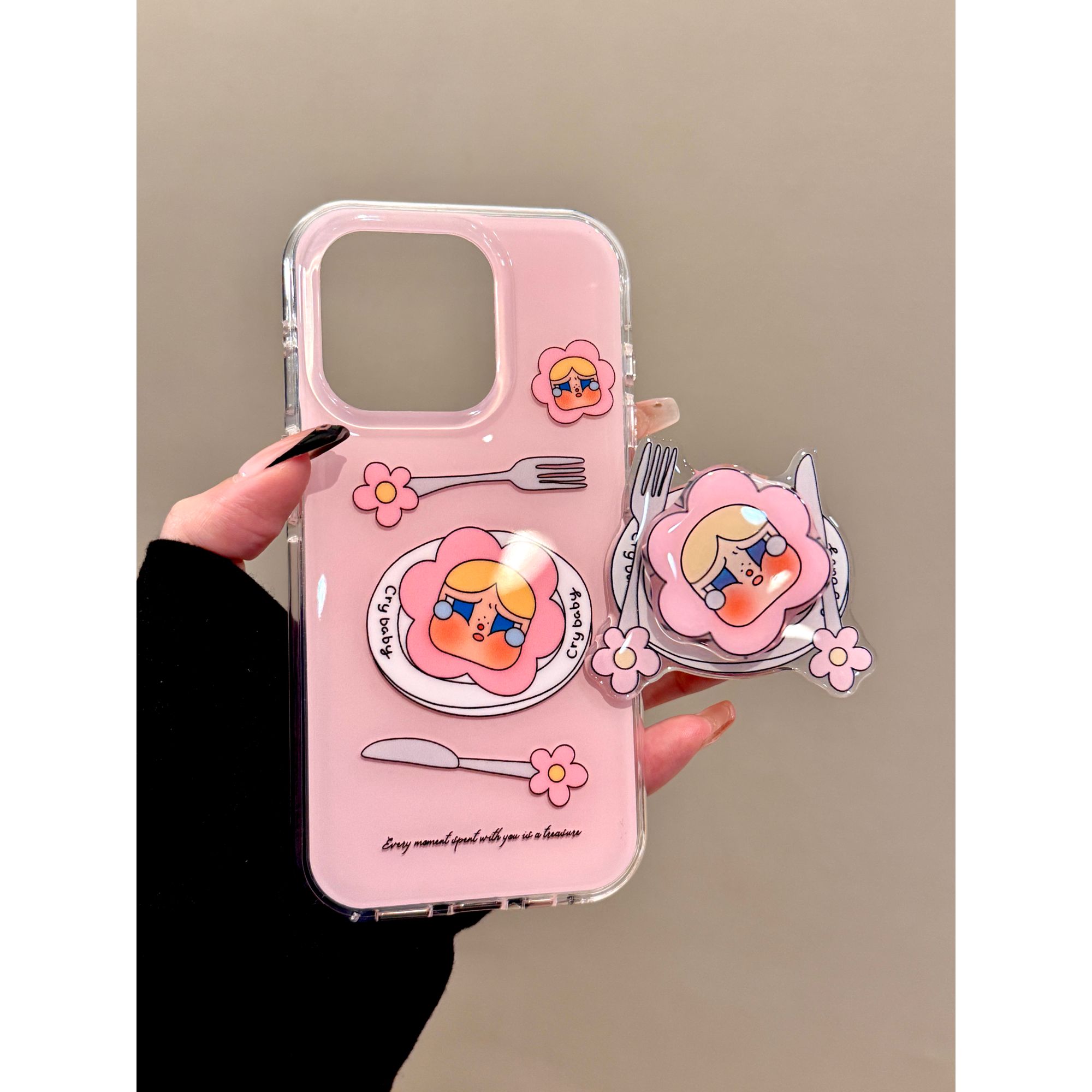 适用苹果iphone16promax哭包餐盘15pro可爱14ins支架13少女手机壳