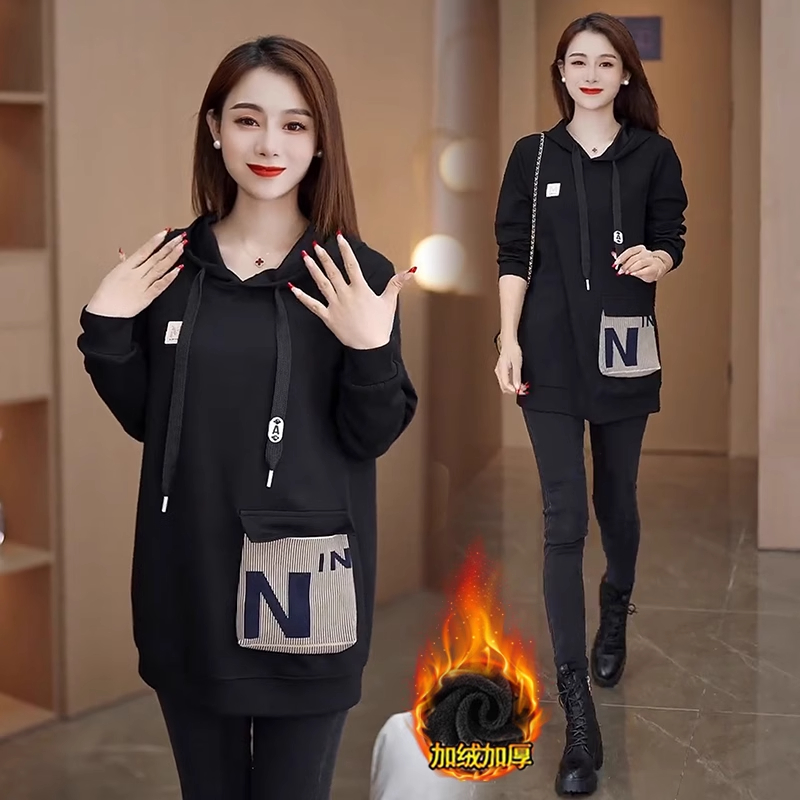 加绒加厚连帽卫衣女2024秋冬新款时髦洋气宽松显瘦百搭休闲上衣潮