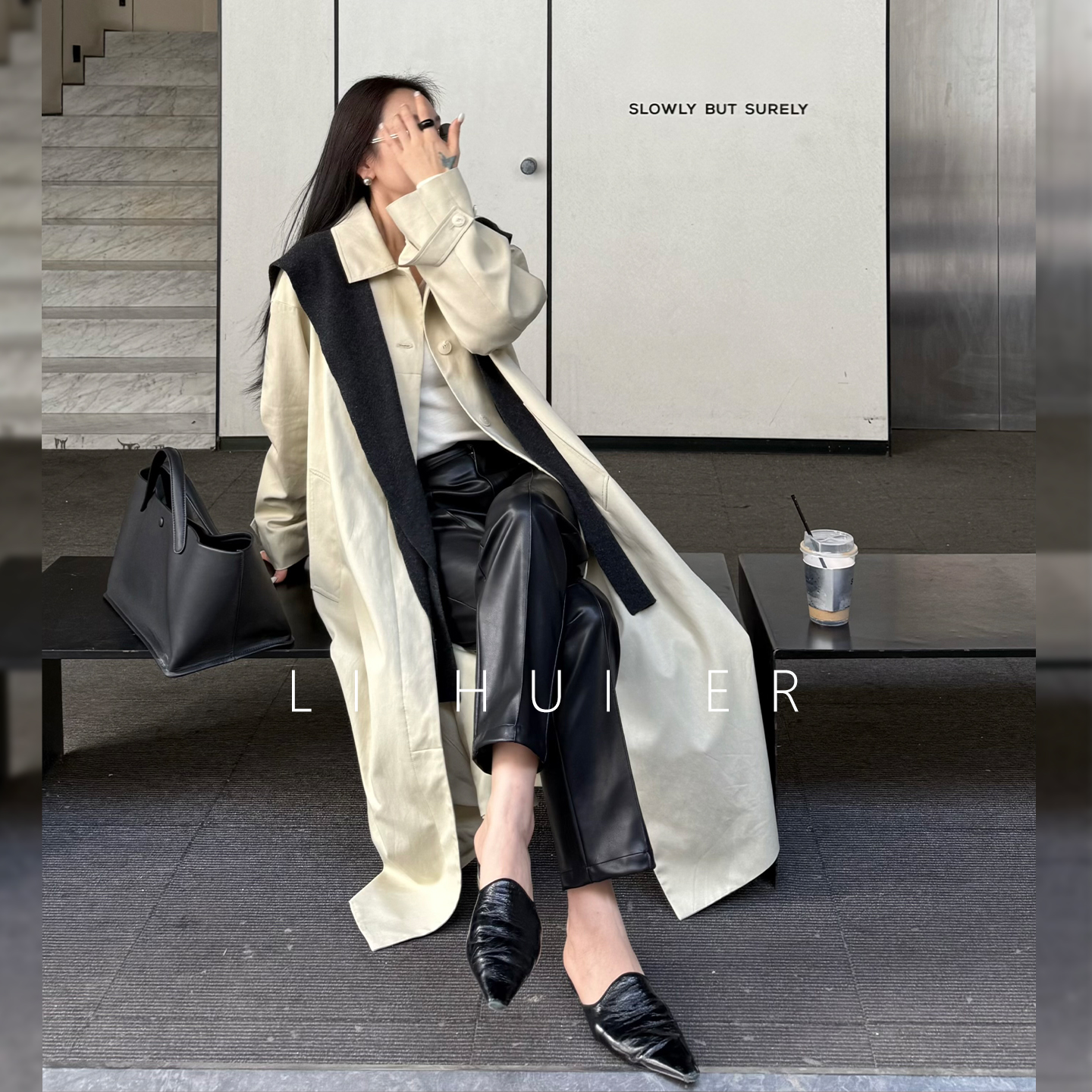 LiHuiEr李慧儿【蒙德里安】小众腔调PU裤复古防风直筒皮裤LL025906