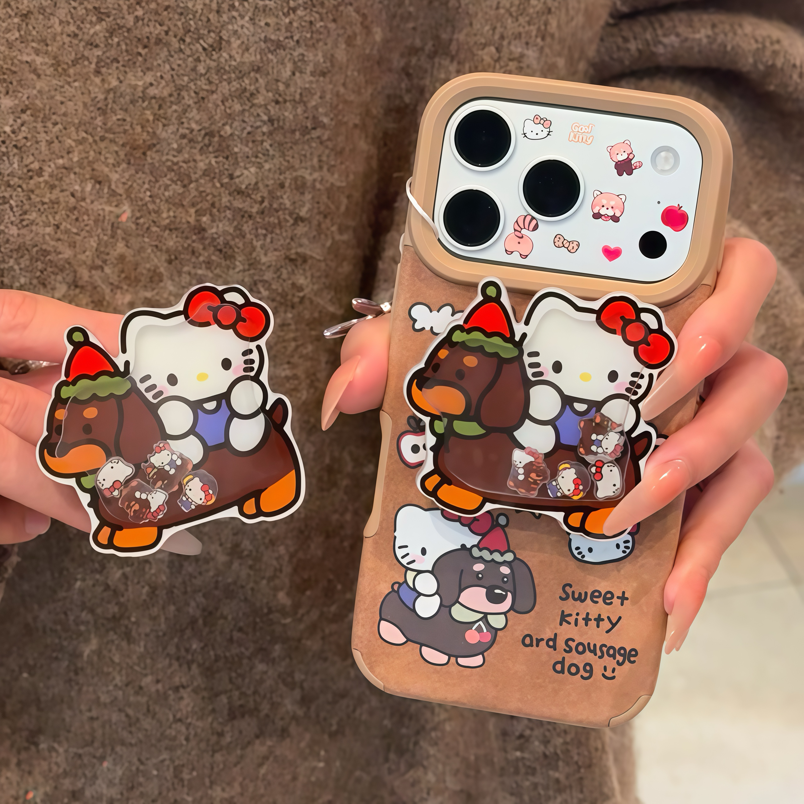 欧克里里腊肠狗KT猫支架适用苹果17/16贴皮手机壳小米vivoppo华为