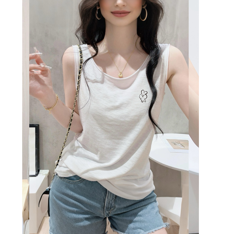 圆领竹节棉薄款外穿背心女夏季内搭宽松休闲基础百搭无袖T恤上衣