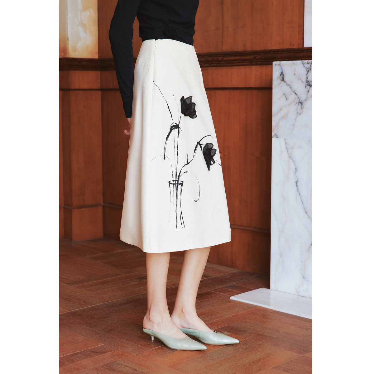 LYNEE 【花园谧境】印花立体花朵半裙肌理感A字半身裙LGD2FAW016