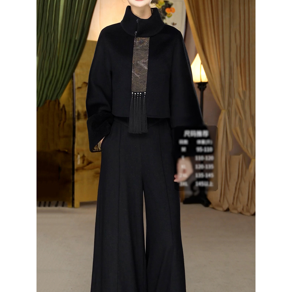 文艺风复古裤套装女2025秋季新款高级感端庄优雅长袖上衣+阔腿裤