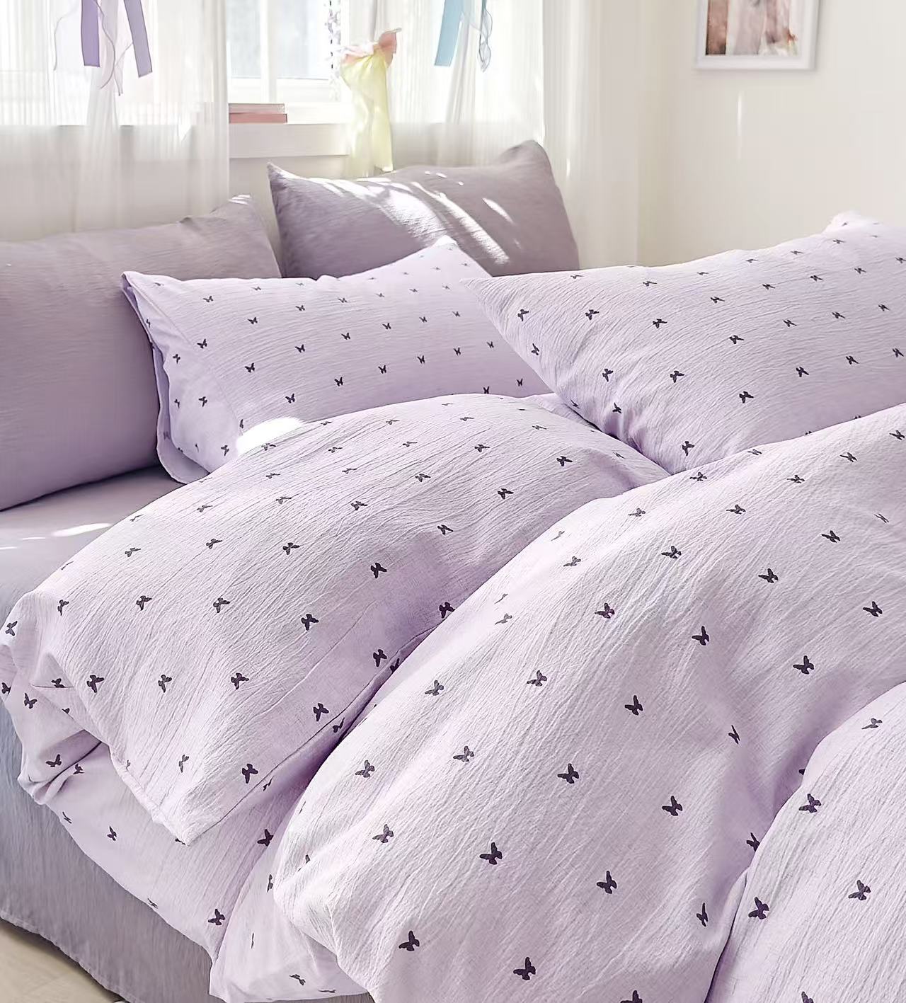 加厚A类软糯四件套秋冬新款皱皱双层纱亲肤舒适单人双人床单被罩