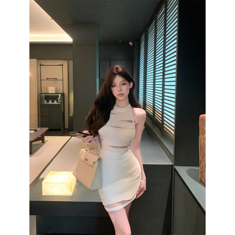 法式名媛风网纱拼接气质修身显瘦背心高腰包臀半身裙两件套女夏季