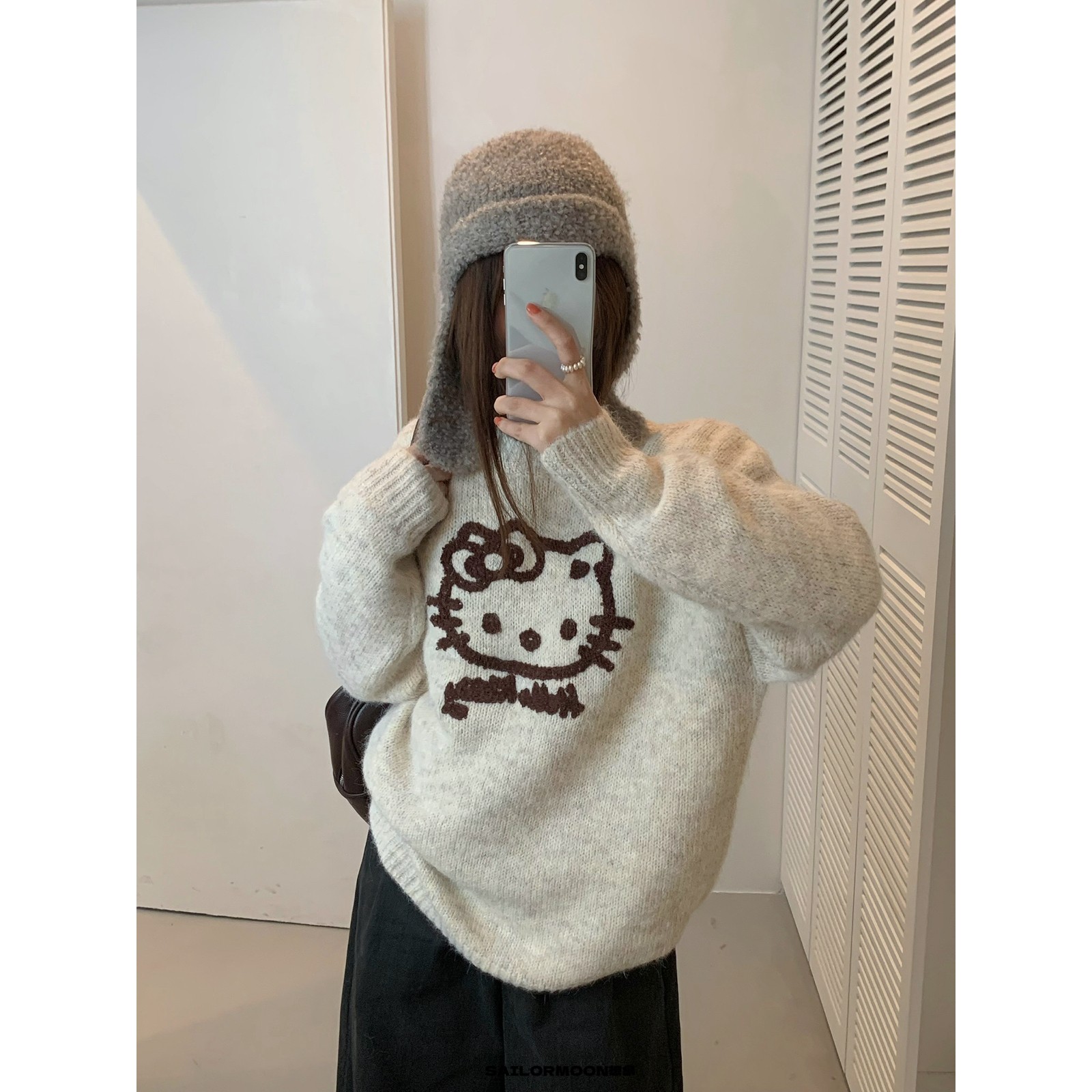 复古奶油色系卡通图案提花设计感毛衣女秋冬针织衫秋冬圆领打底衫