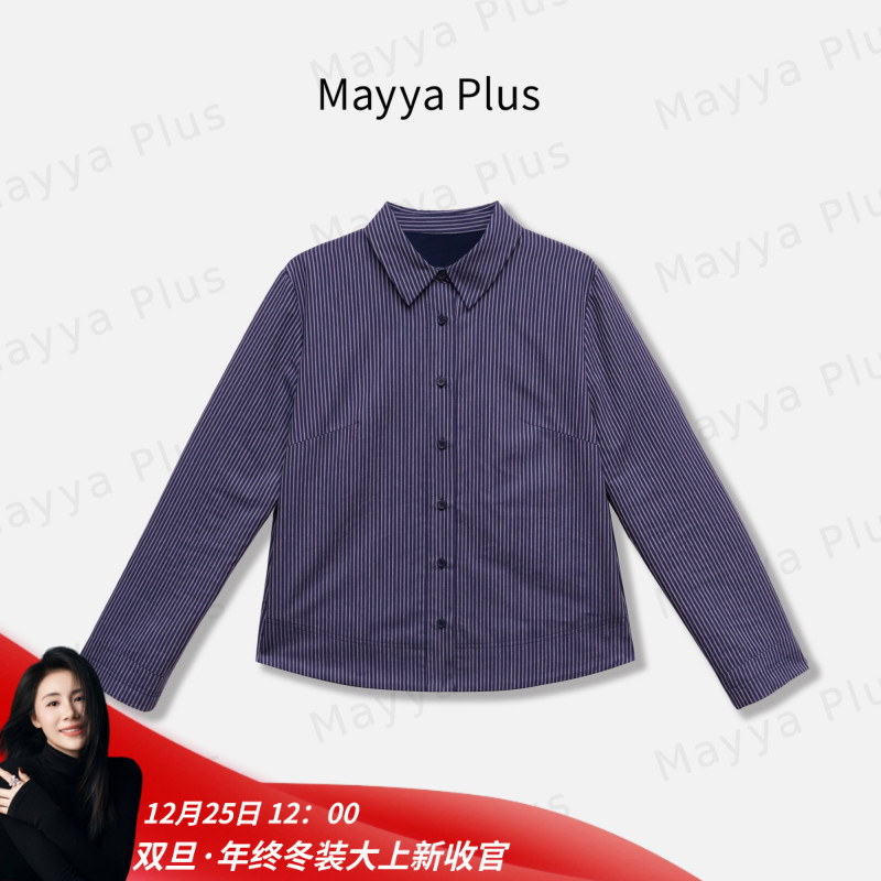 【奥斯卡】Mayya Plus麦芽定制毛茸茸气质显瘦条纹加绒衬衫32547269