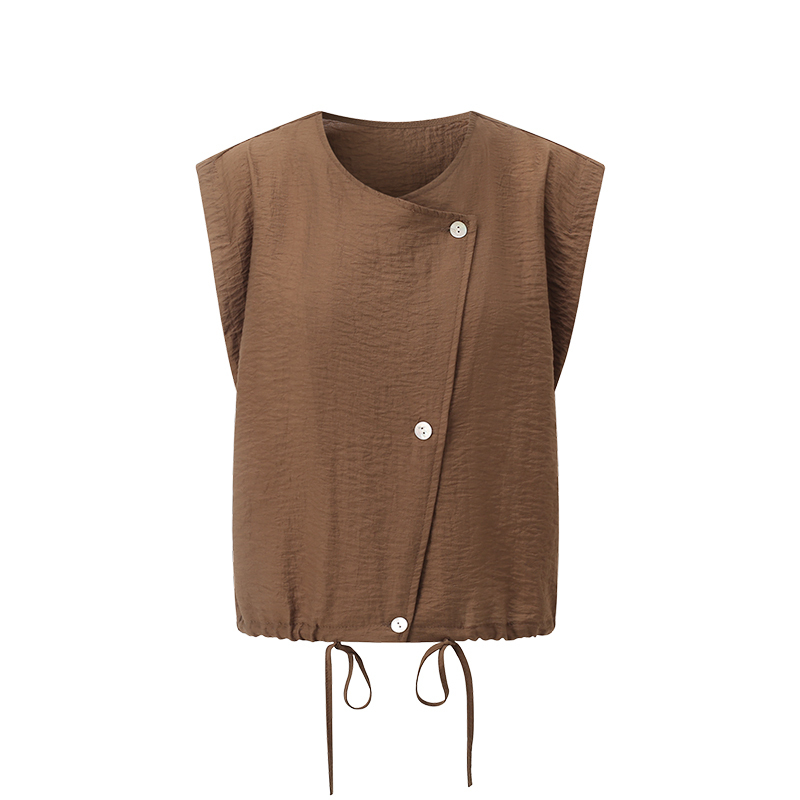 老钱风！时髦气质 夏季通勤抽绳无袖衬衫休闲宽松小众上衣