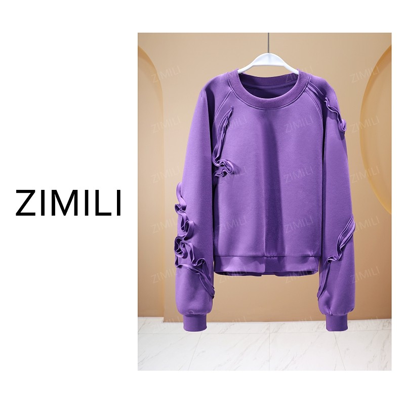 【亮哥欧货女装】冬季热暖绒加厚《雪青紫》立体盘花超柔卫衣26592-C8