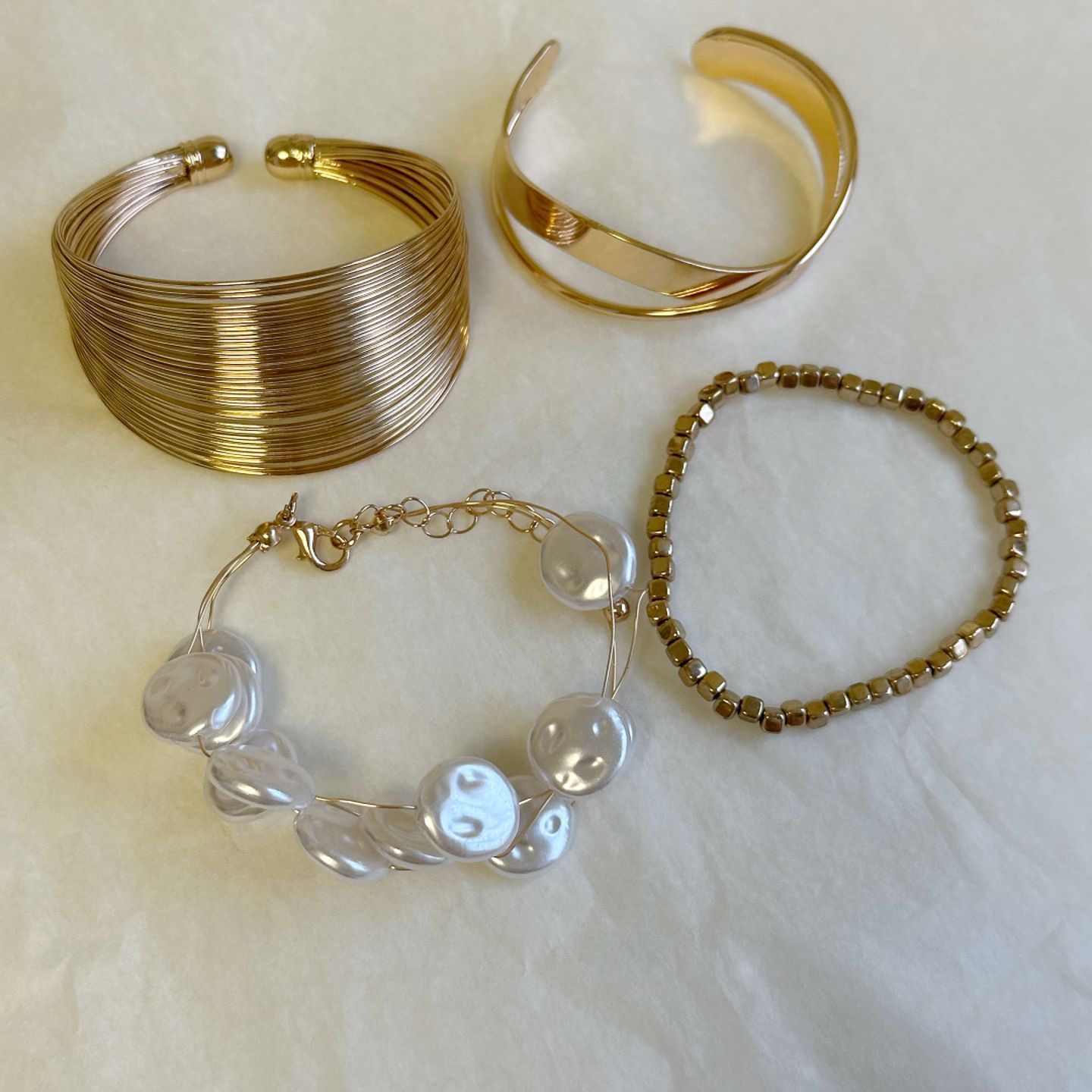 钛钢手镯 古早巴黎织金中古风细金色手镯套装欧美跨境新款手链女