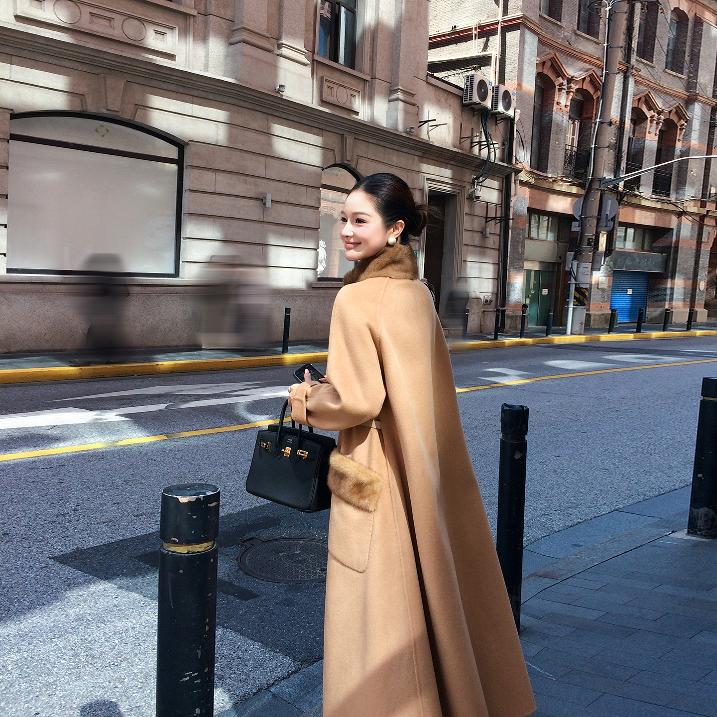 高级感斗篷双面羊绒大衣女2025新款赫本风气质水貂毛领毛呢子外套